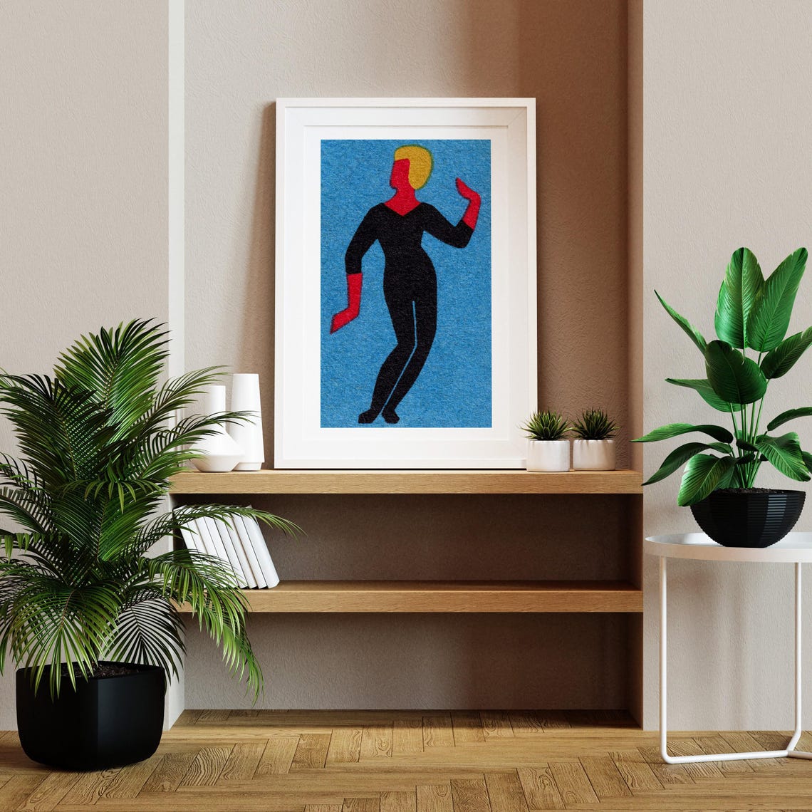 Blonde Dancer Black Leotard Blue Vintage Matchbox Art Poster - Image 2