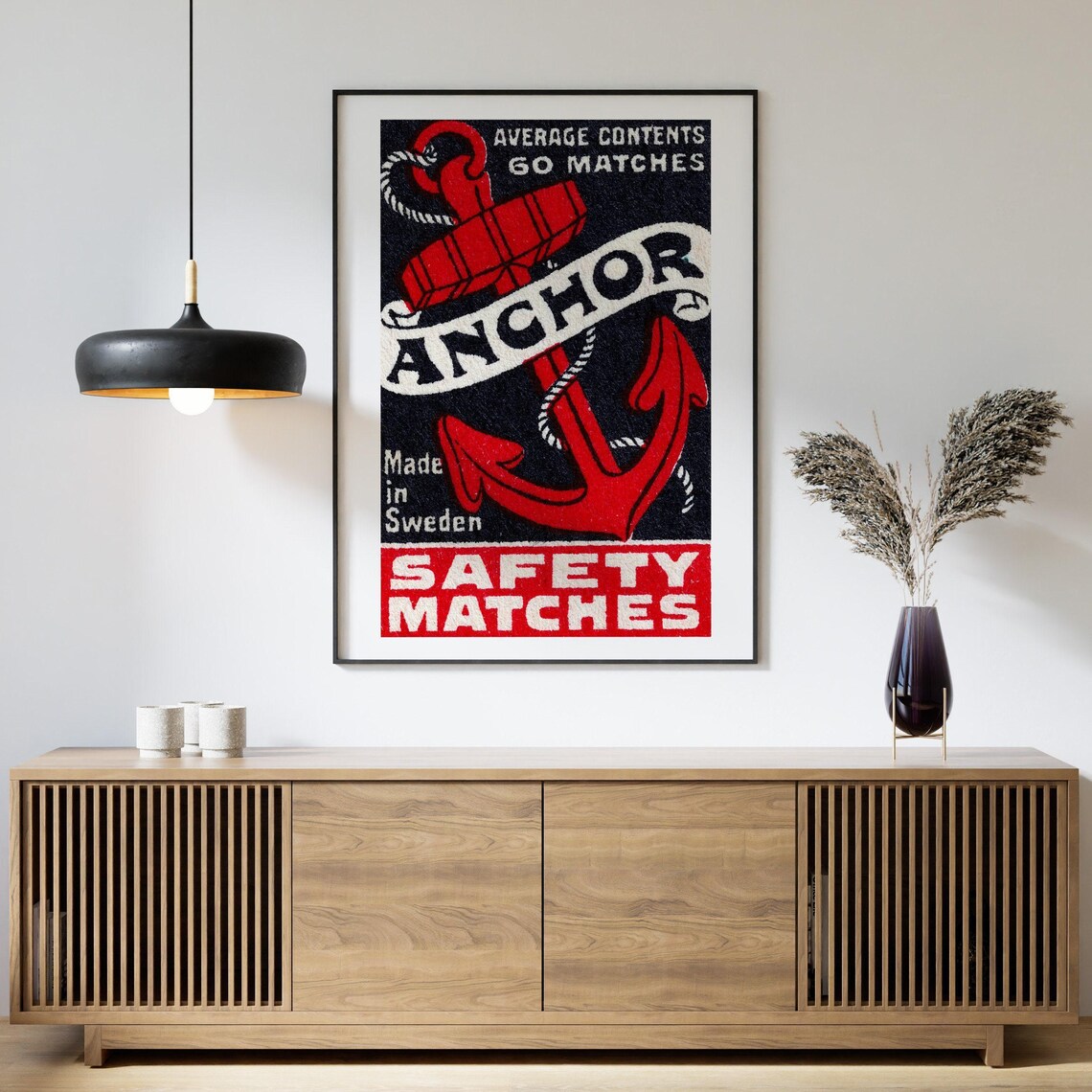 Red Anchor Matchbox, Vintage Swedish Art Poster Print - Image 4