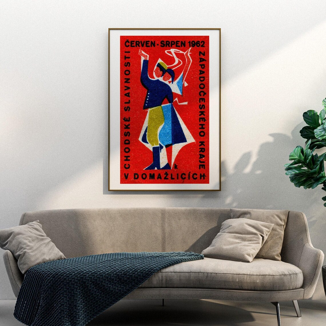 Chodske Slavnosti 1962 Folk Dancers Vintage Czech Festival Art Poster - Image 3