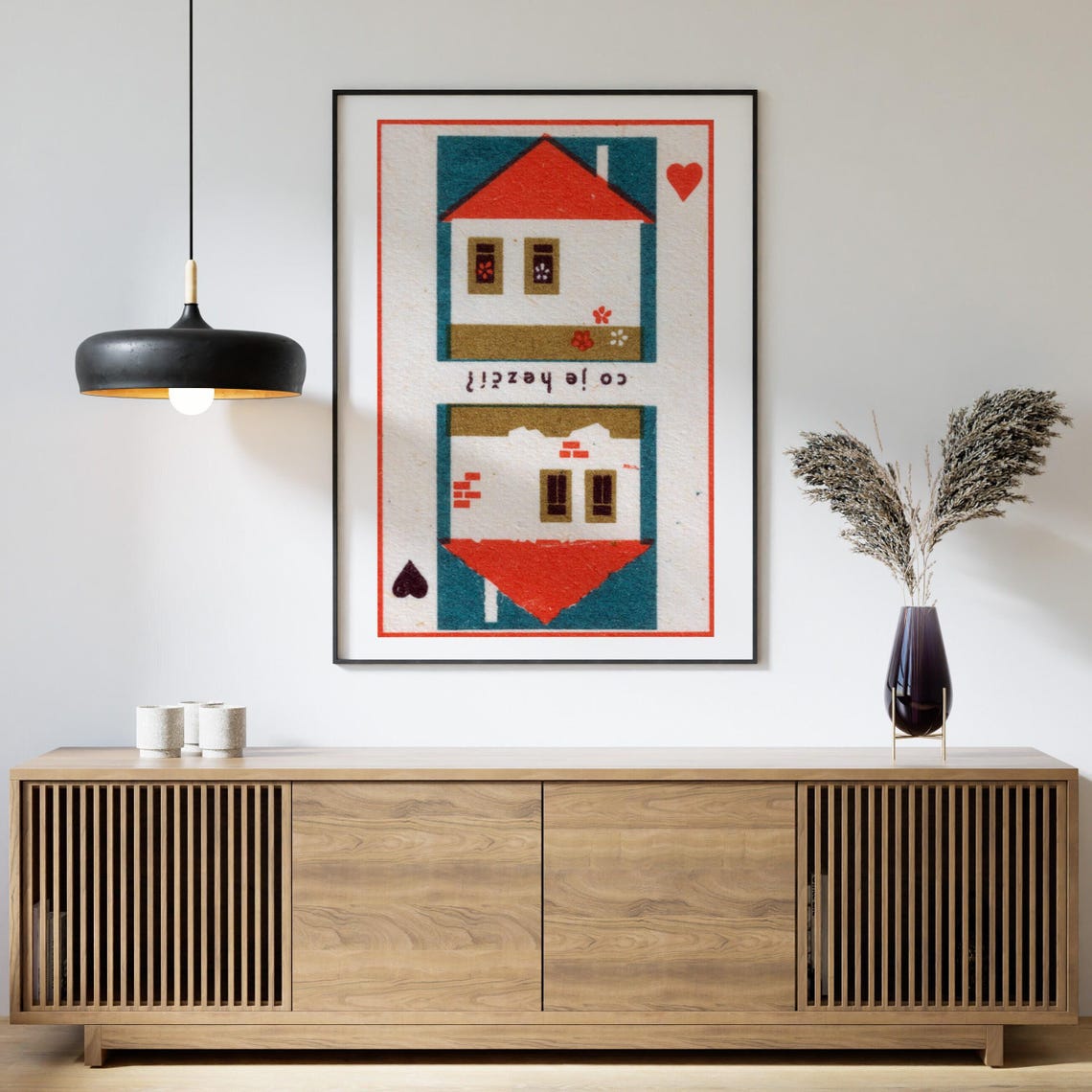 Optical Illusion House Playing Card Vintage Czech Matchbox Poster - Image 4