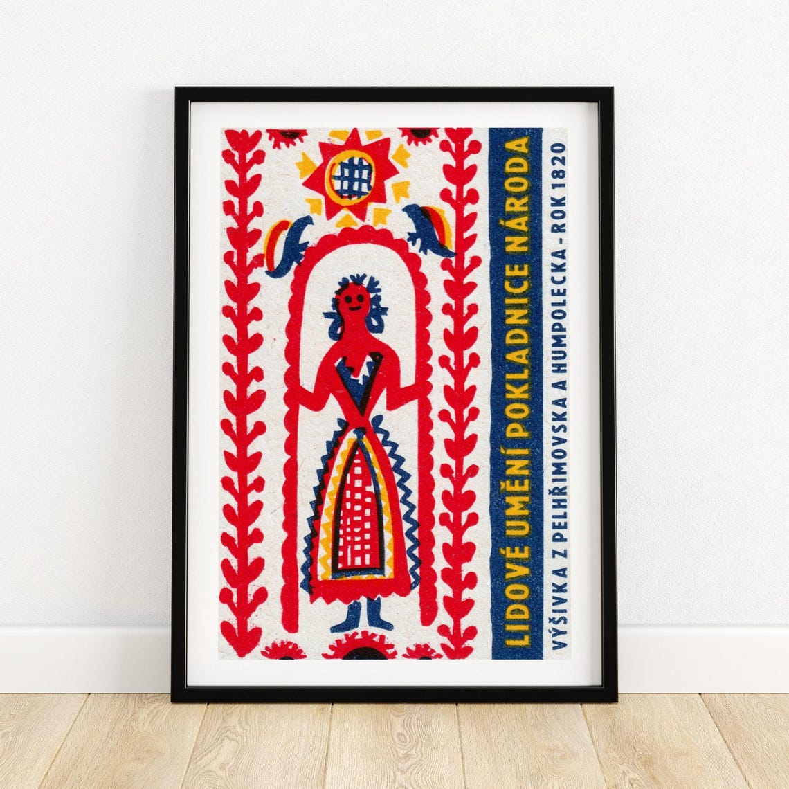 Czech Folk Embroidery Figure Vintage Matchbox Label Art Poster