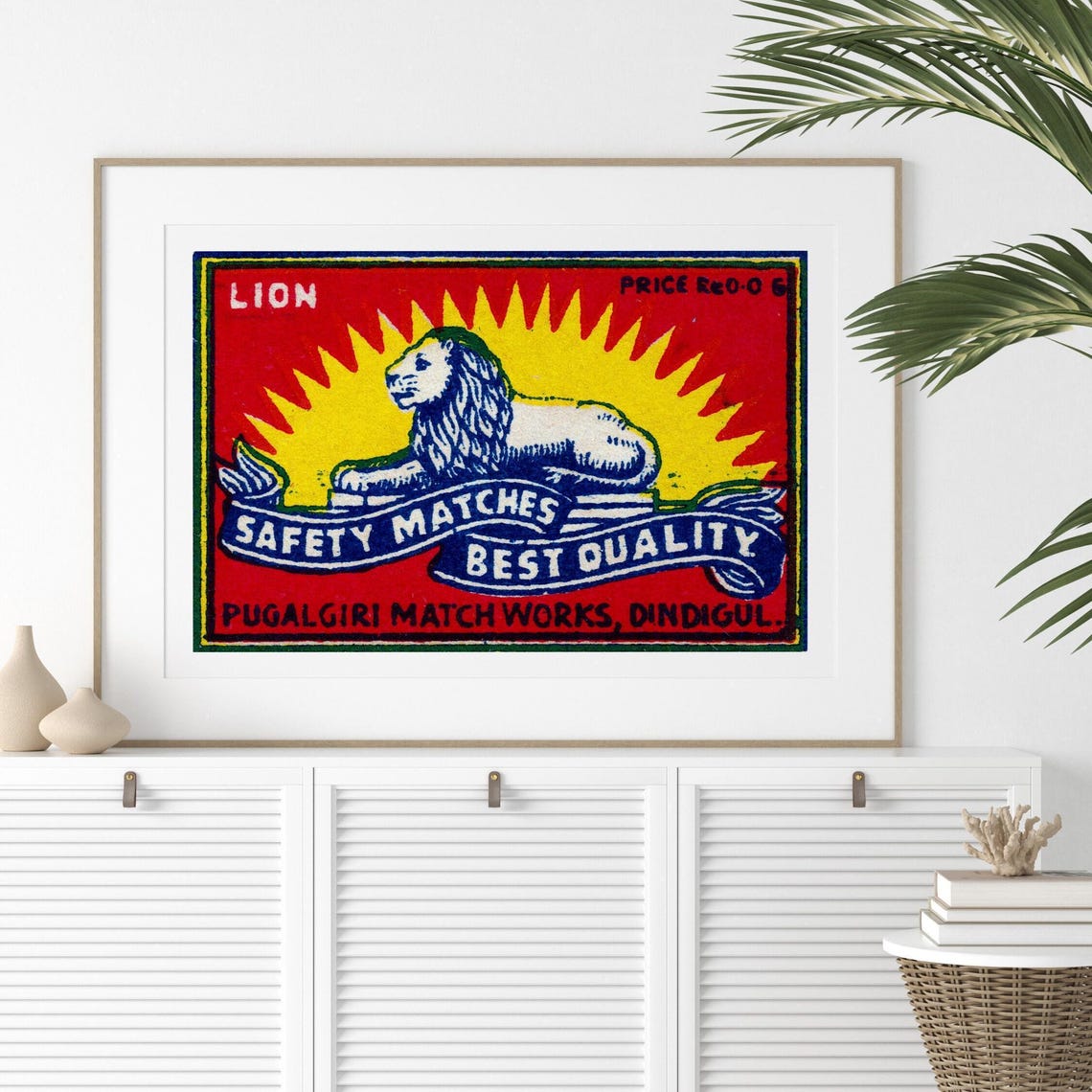 Lion Safety Matches Vintage Indian Matchbox Label Art Poster - Image 2