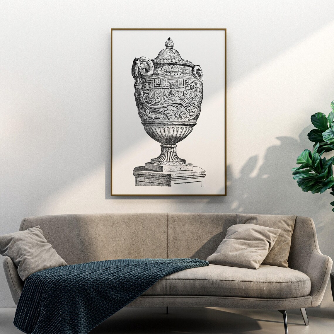 Ancient Roman Marble Urn Engraving Architectural Illustration Poster - Image 3