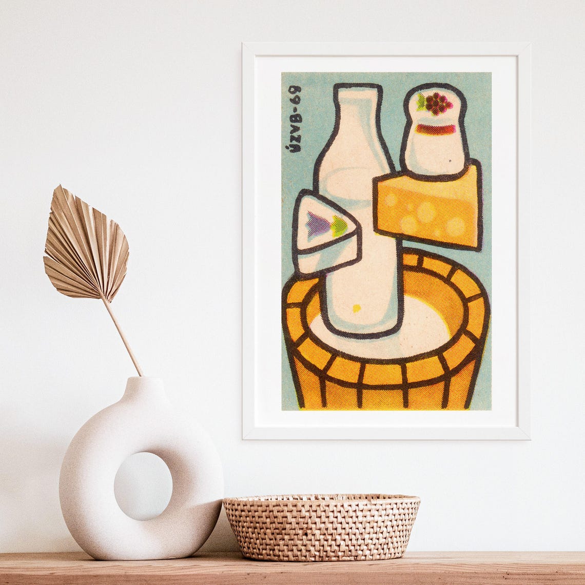 Dairy Still Life Milk Cheese Yogurt 1969 Czech Matchbox Print - Image 4