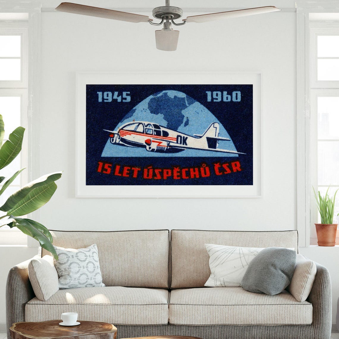 Czechoslovakia 1945 to 1960 Airplane Globe Matchbox Label Art Poster - Image 3