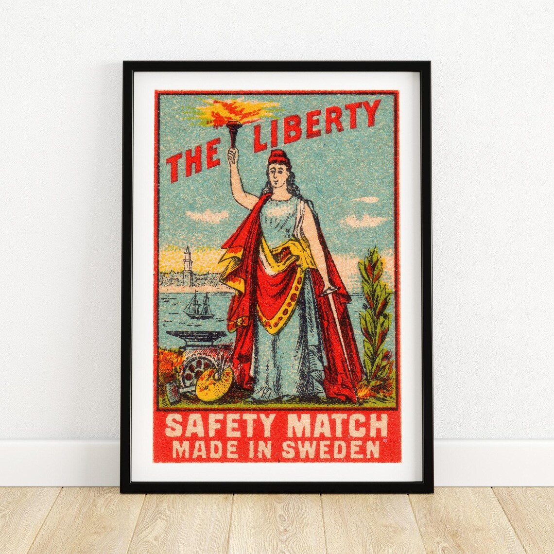 The Liberty Torch Woman Vintage Swedish Safety Match Label Poster