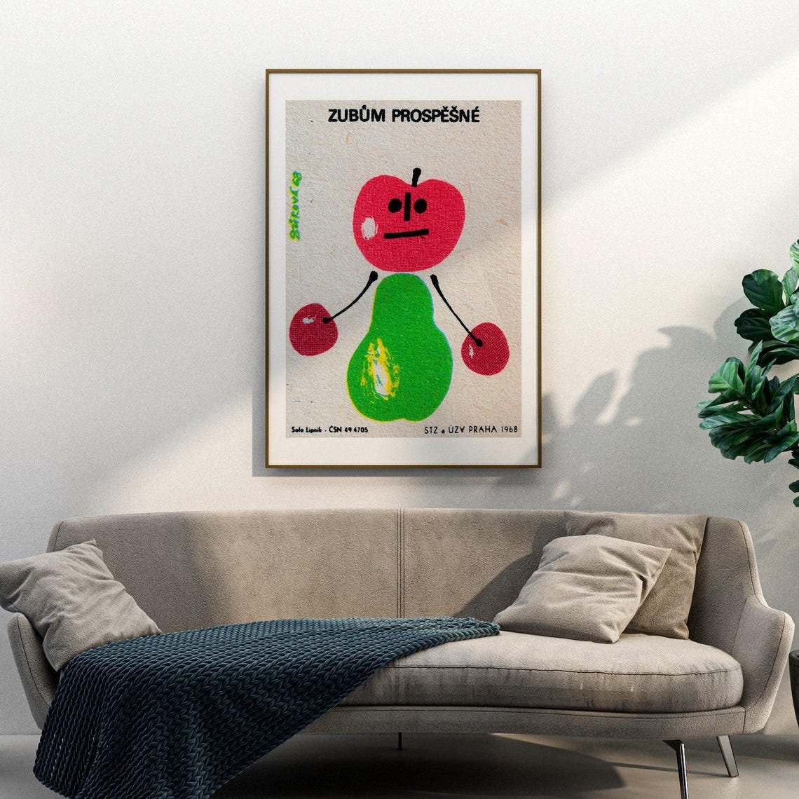 Fruit Man Apple Pear Cherries Vintage Czech Matchbox Label Art Poster - Image 3
