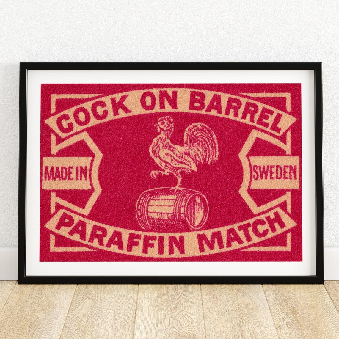 Cock On Barrel Paraffin Match Swedish Vintage Rooster Label Poster