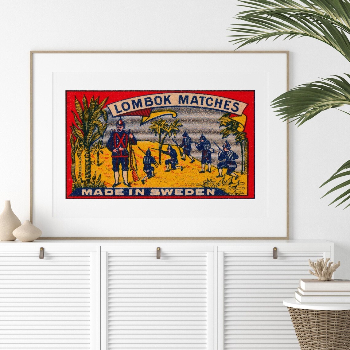 Lombok Matches Soldiers Vintage Swedish Matchbox Label Art Poster - Image 2