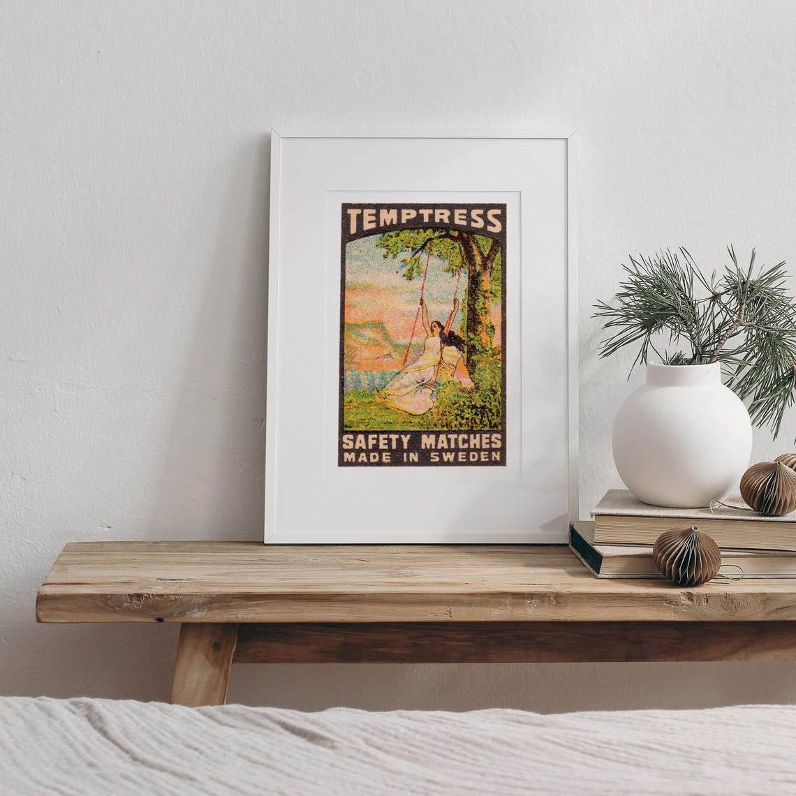 Temptress Woman on Swing Sunset Lake Swedish Matchbox Poster - Image 3