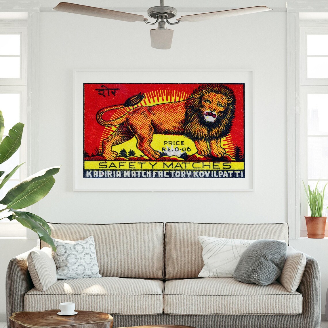Orange Lion Matchbox Vintage Indian Art Poster - Image 3