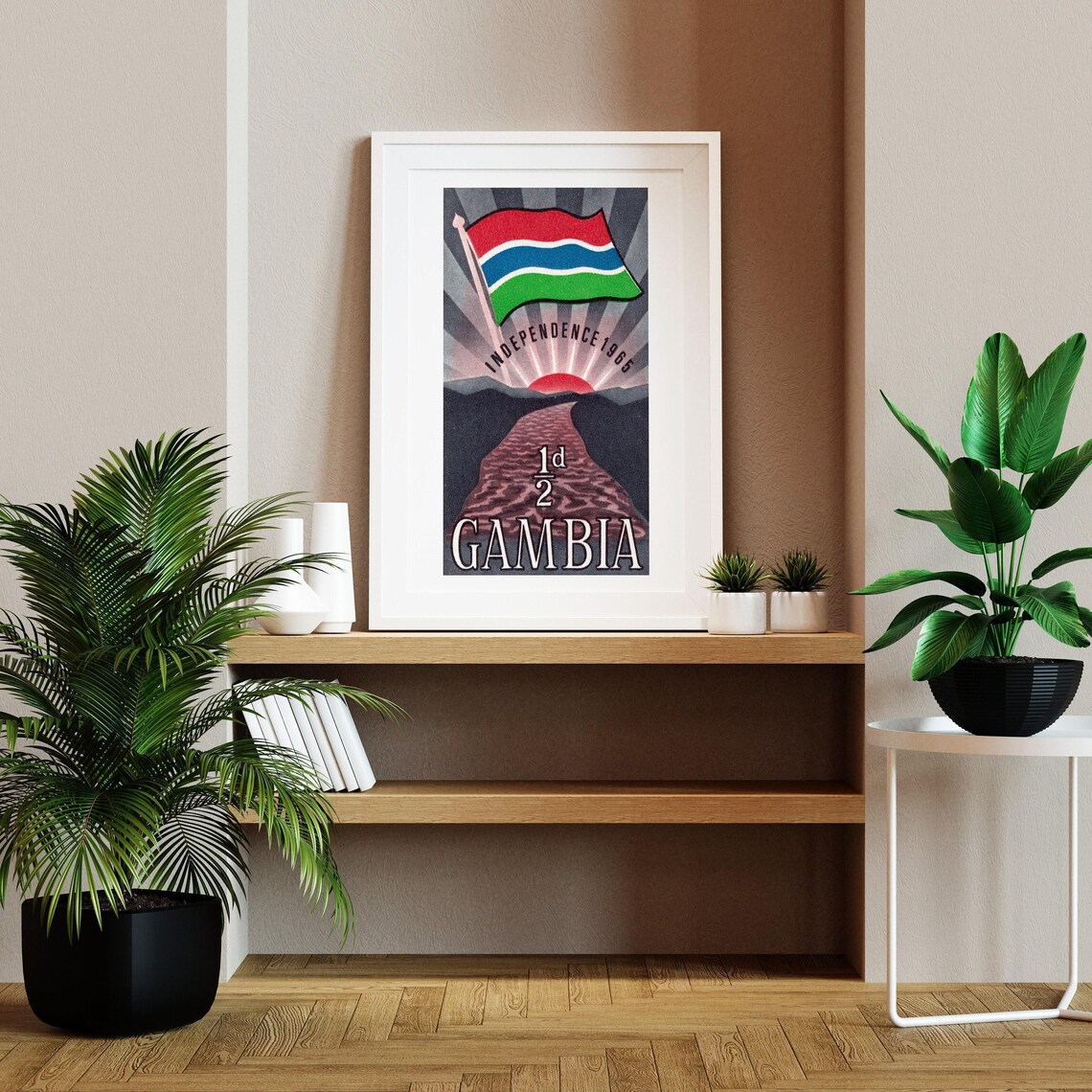 Gambia 1965 Independence Flag Sunrise Vintage African Stamp Art Poster - Image 2
