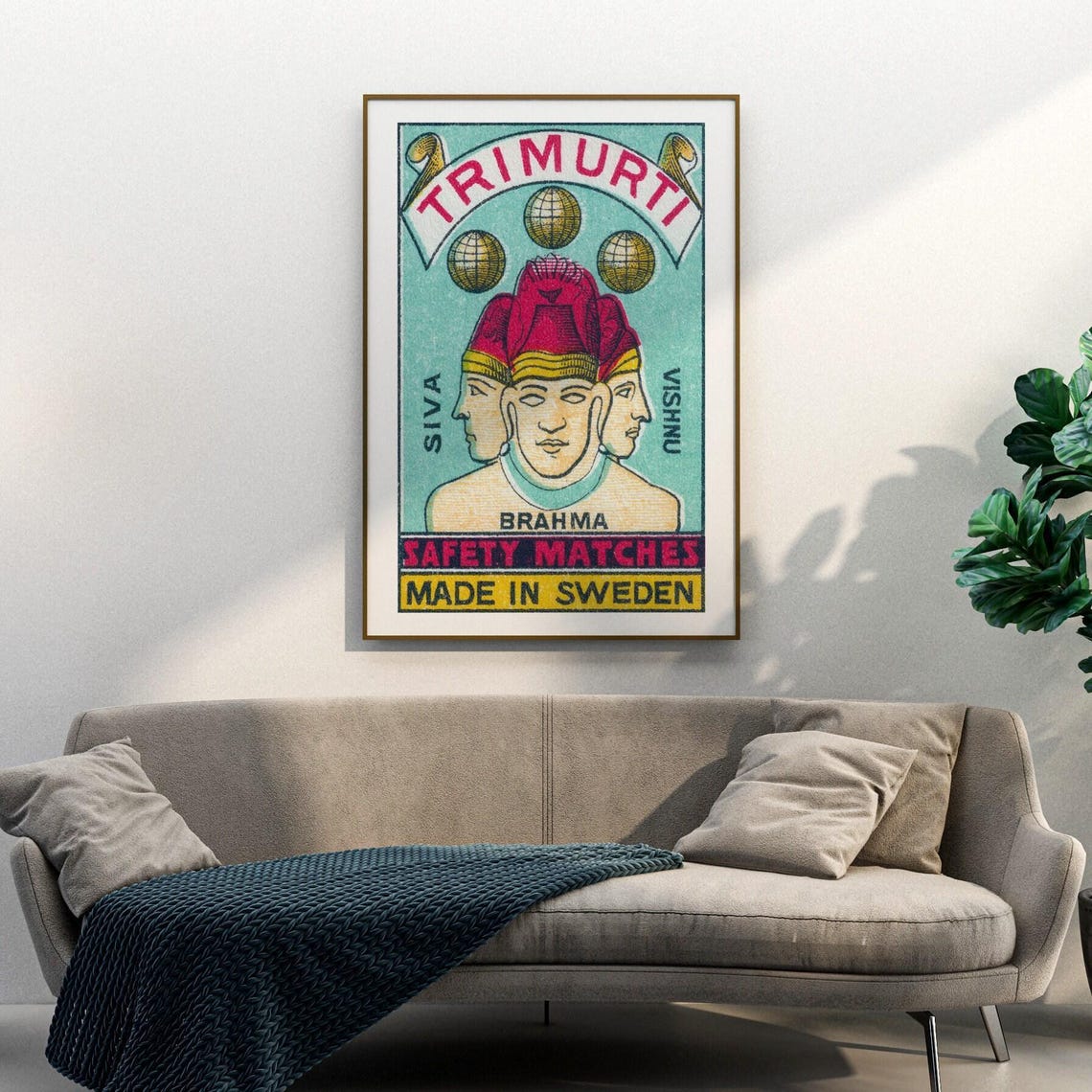 Trimurti Brahma Siva Vishnu Swedish Safety Matches Label Art Poster - Image 3