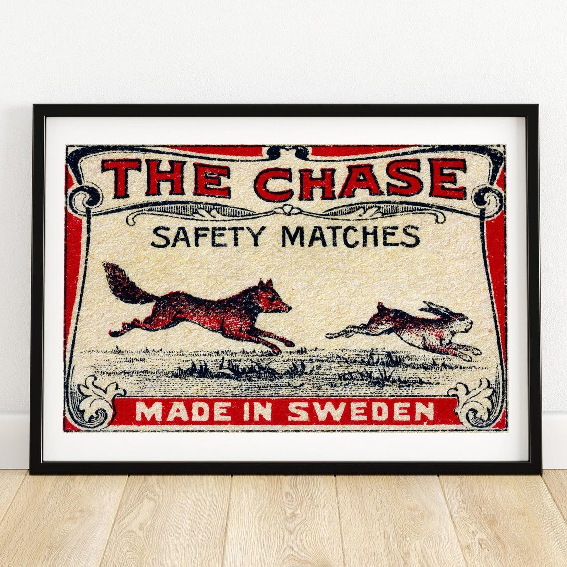 The Chase Fox Rabbit Swedish Safety Matches Matchbox Poster Art