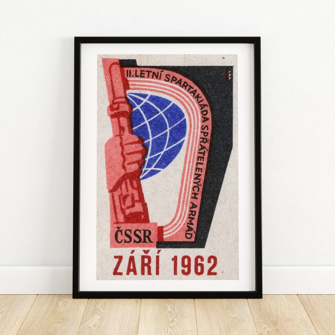 Czechoslovakia 1962 Spartakiada Fist Rifle Globe Match Label Poster