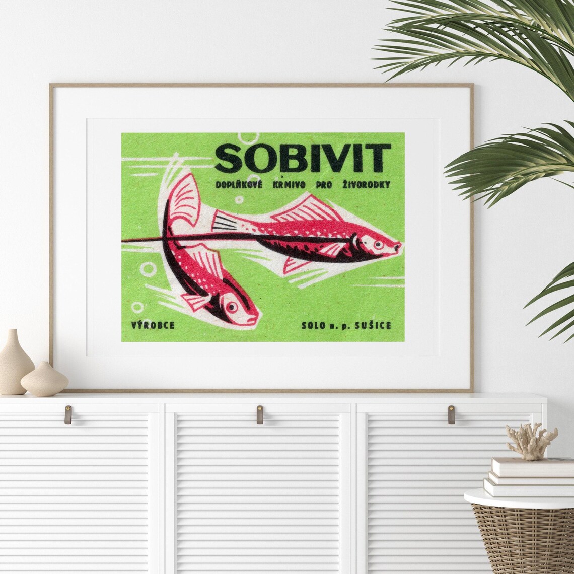 Sobivit Red Fish Green Aquarium Vintage Czech Matchbox Poster - Image 2
