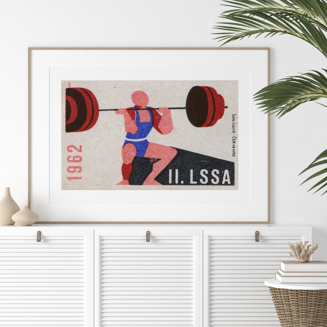 Weightlifter Squatting Matchbox Poster Print, Vintage Czech - Image 2