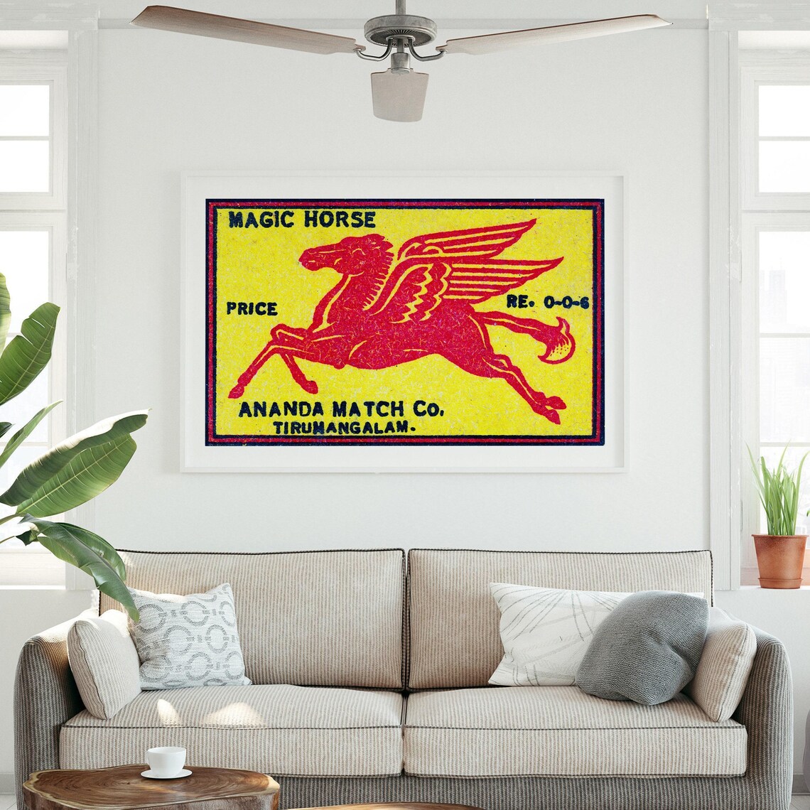 Magic Horse Red Winged Pegasus Gallop Vintage India Match Label Poster - Image 3