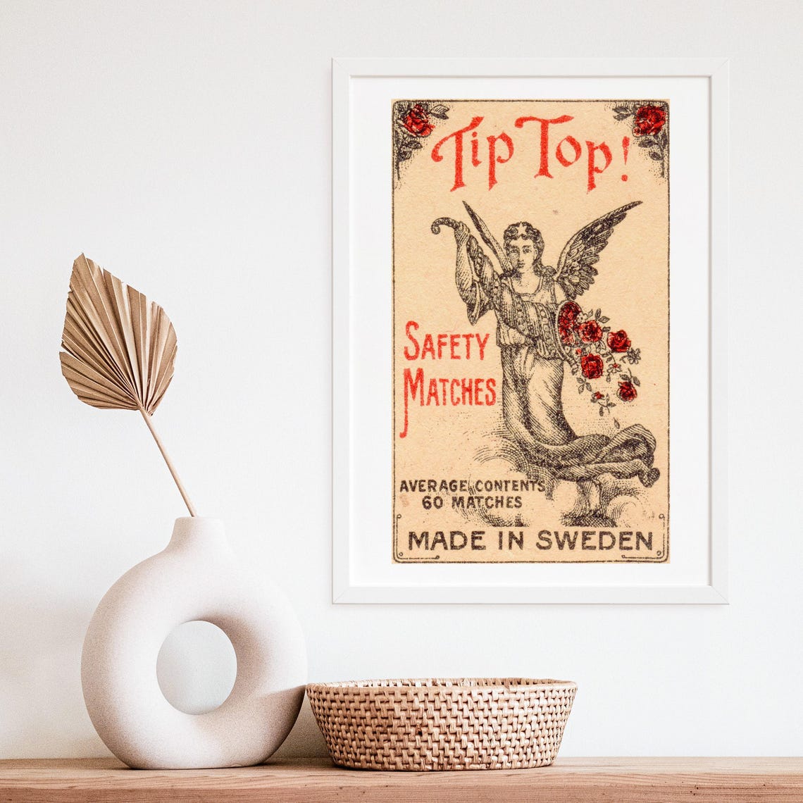 Tip Top Safety Matches Angel Vintage Swedish Angel Roses Label Poster - Image 4