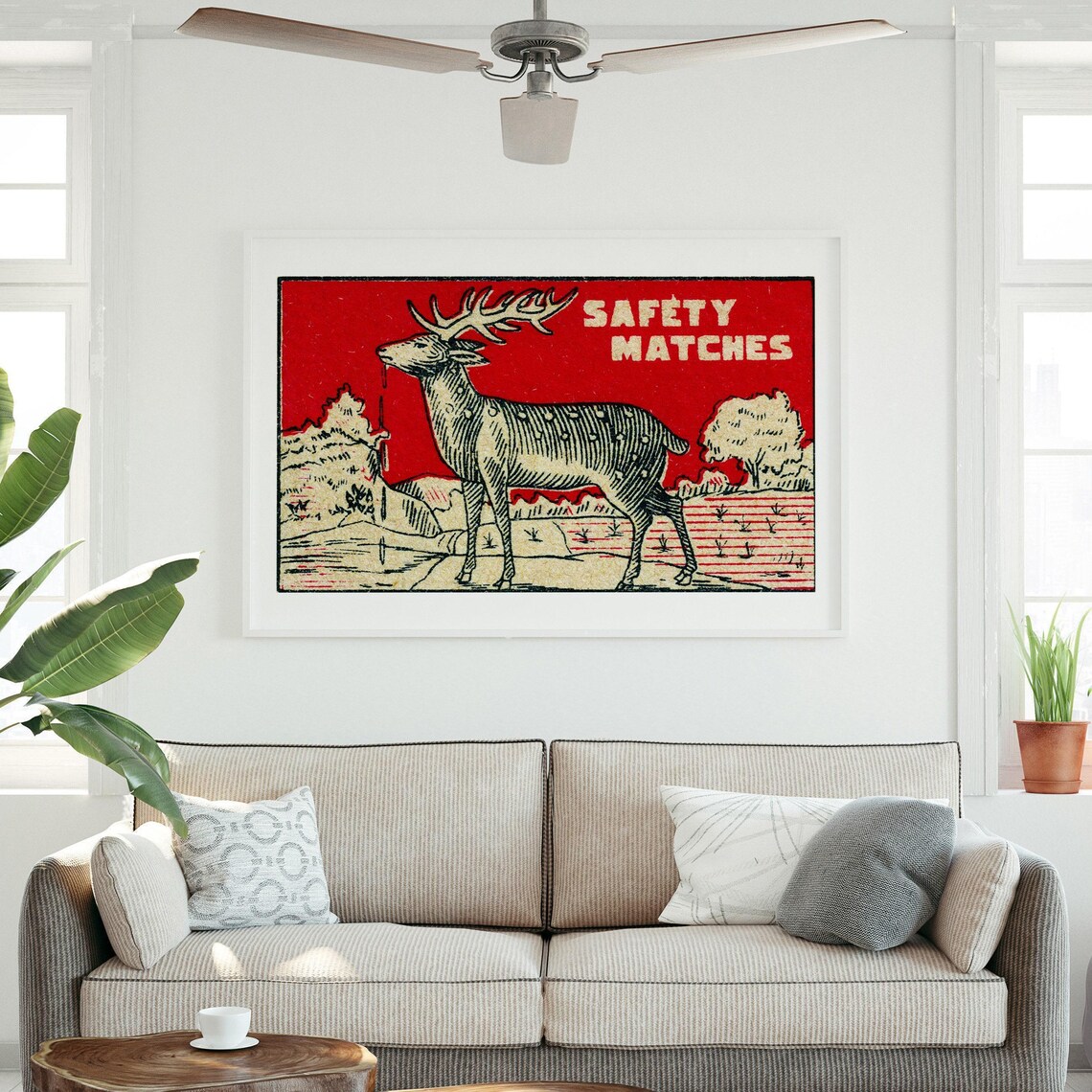 Red Stag Deer Vintage Safety Matches Label Wildlife Wall Art - Image 3