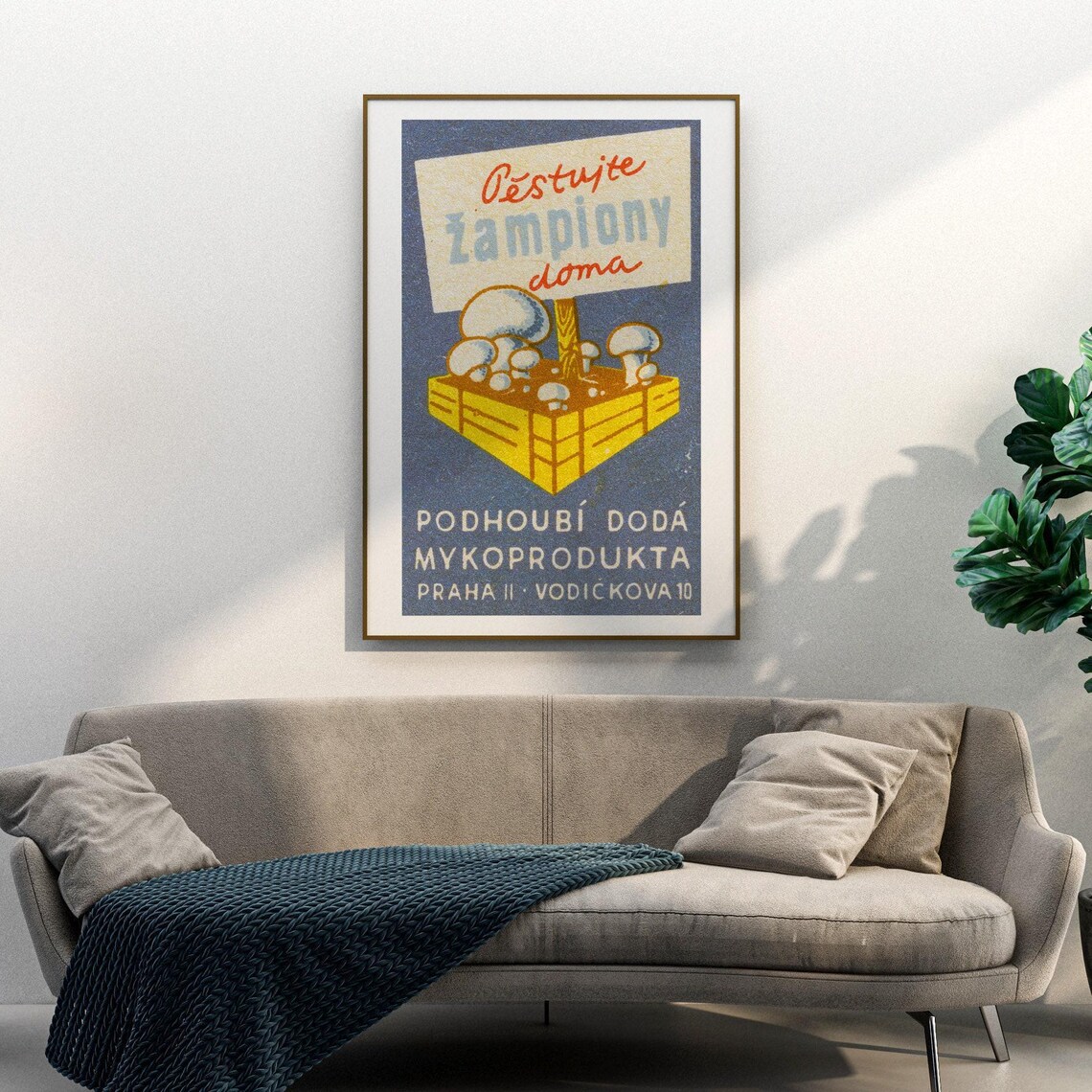 Pestujte Zampiony Doma Mushroom Growing Matchbox Label Poster - Image 3