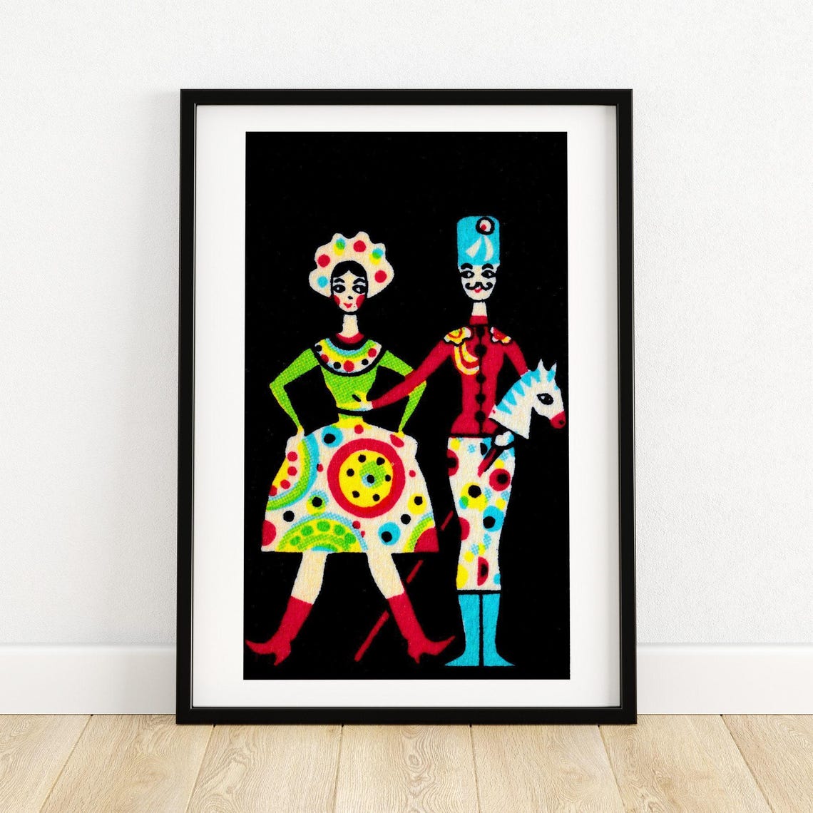 Folk Costume Dancing Couple Colorful Retro Matchbox Art Poster