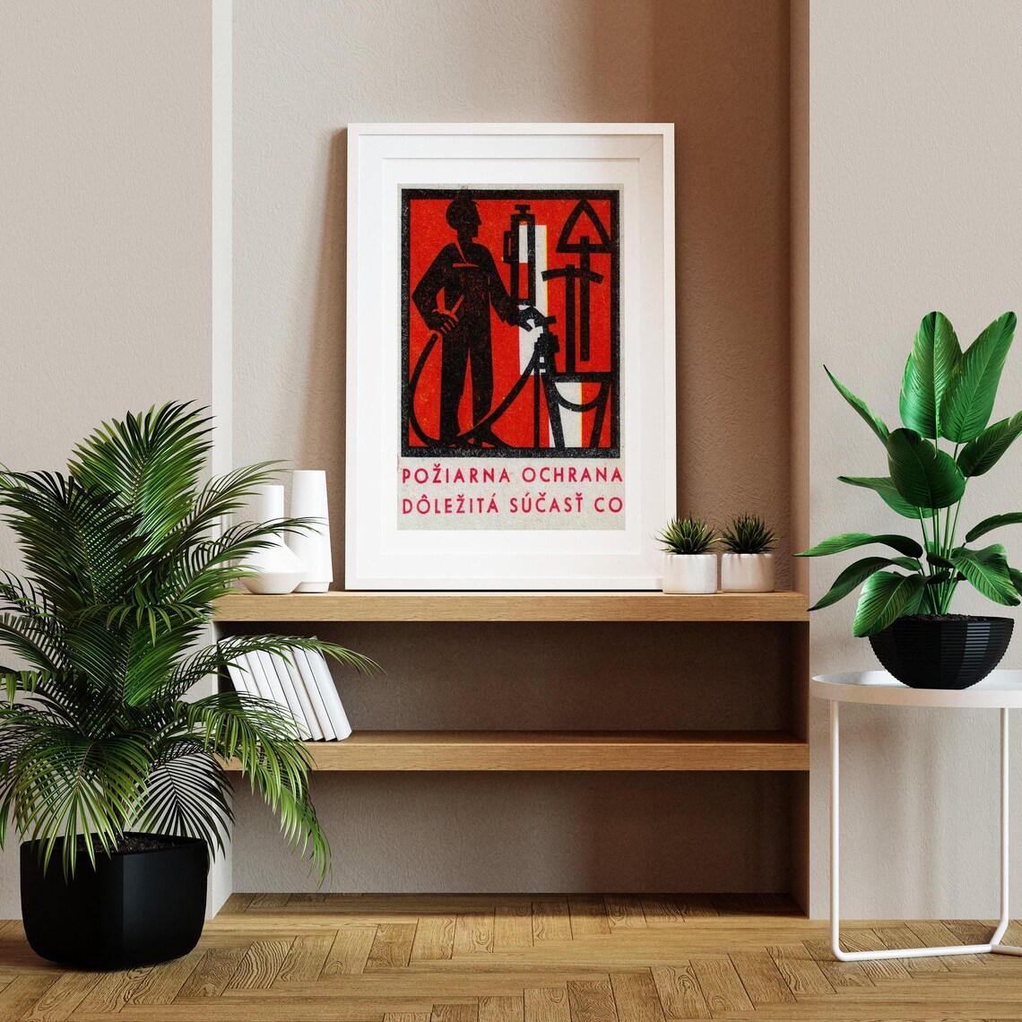 Poziarna Ochrana Slovak Firefighter Hose Red Vintage Safety Poster - Image 2