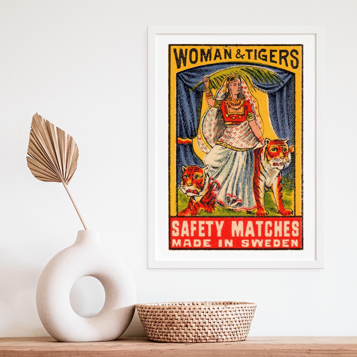 Woman And Two Tigers Swedish Safety Matches Label Indian Lady Bold Art Poster - Image 4