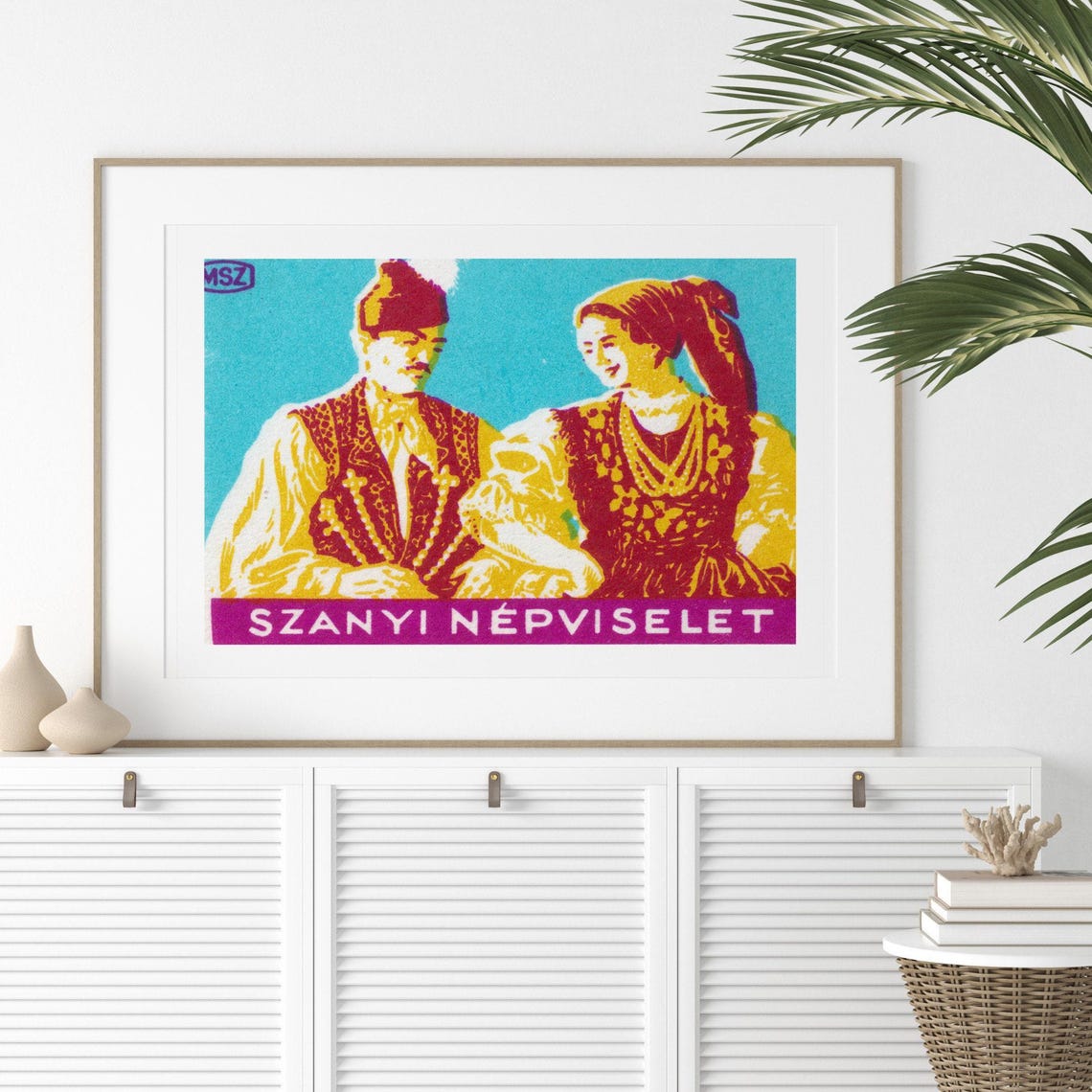 Szanyi Folk Costume Couple Vintage Hungarian Matchbox Label Poster - Image 2
