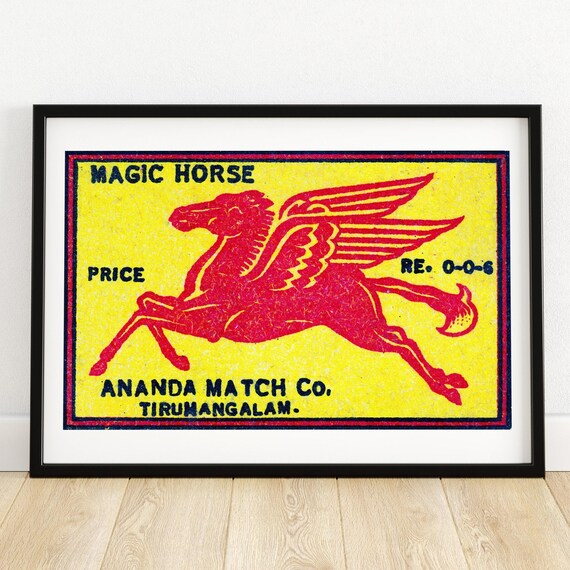 Magic Red Horse Matchbox Print Aesthetic Wall Art Vintage India Art Matchbox Wall Poster Vintage Poster Print