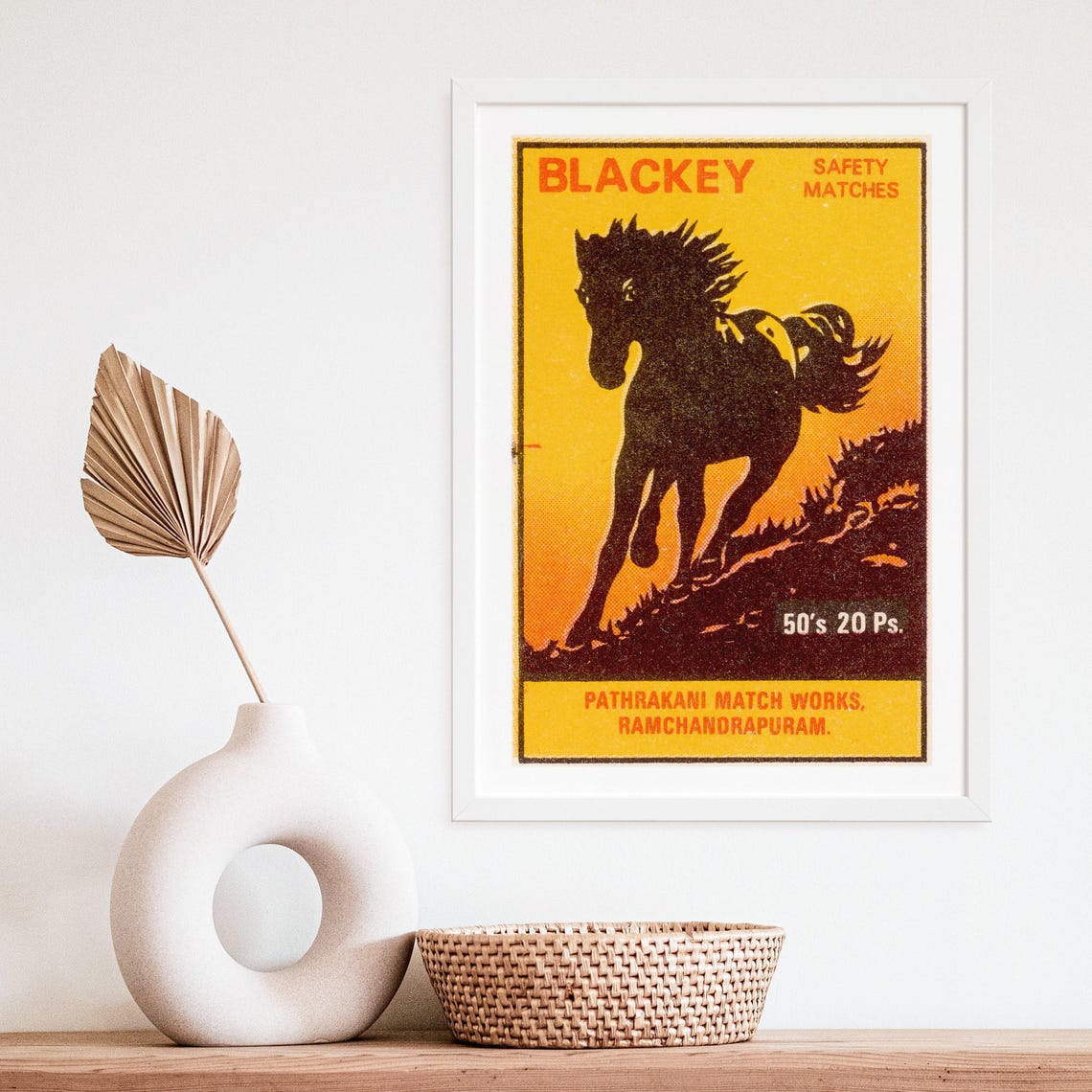 Black Horse Matchbox Art Print Vintage Indian Design Retro Wall Decor Unique Gift Idea Bold Graphic Poster A4 - Image 4
