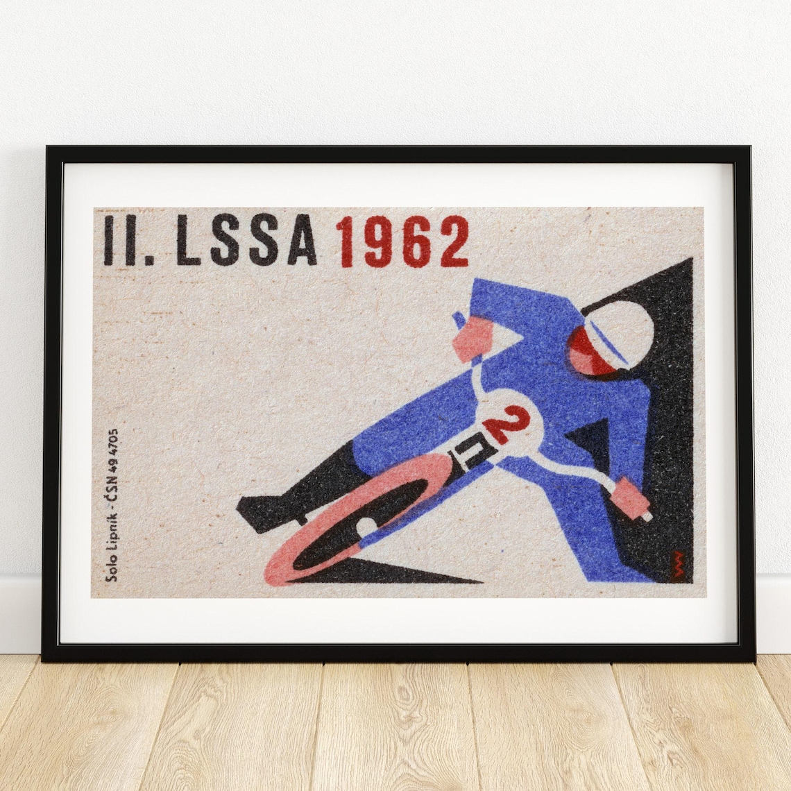 II LSSA 1962 Speedway Motorcycle Racer Vintage Czech Matchbox Poster