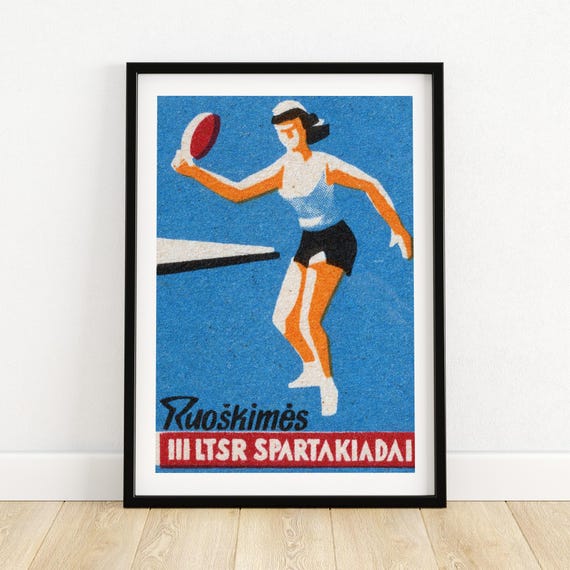 Tabletennis Player Matchbox Print Aesthetic Wall Art Vintage Art Matchbox Wall Poster Vintage Poster Print