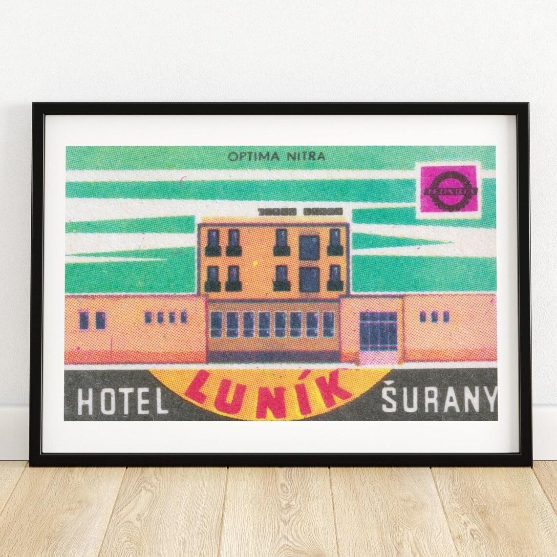 Hotel Lunik Surany Orange Building Retro Hotel Vintage Poster