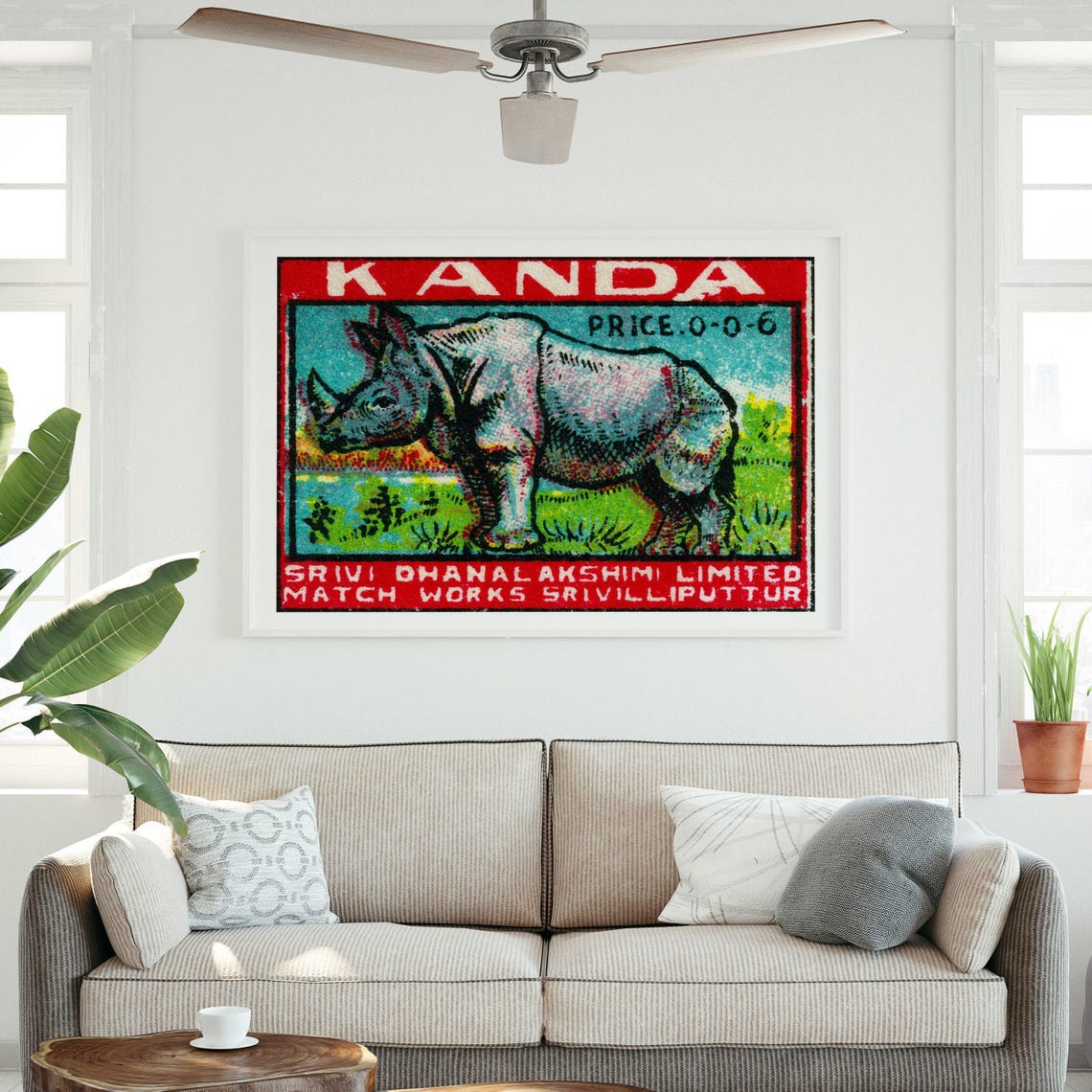 Kanda Rhino Vintage Indian Safety Matches Label Matchbox Art Poster - Image 3