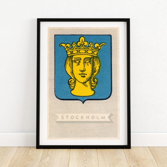 Stockholm Royal Crest Art Print Vintage Scandinavian Wall Decor Mid Century Modern Home Accent Unique Gift For Art Lovers A4