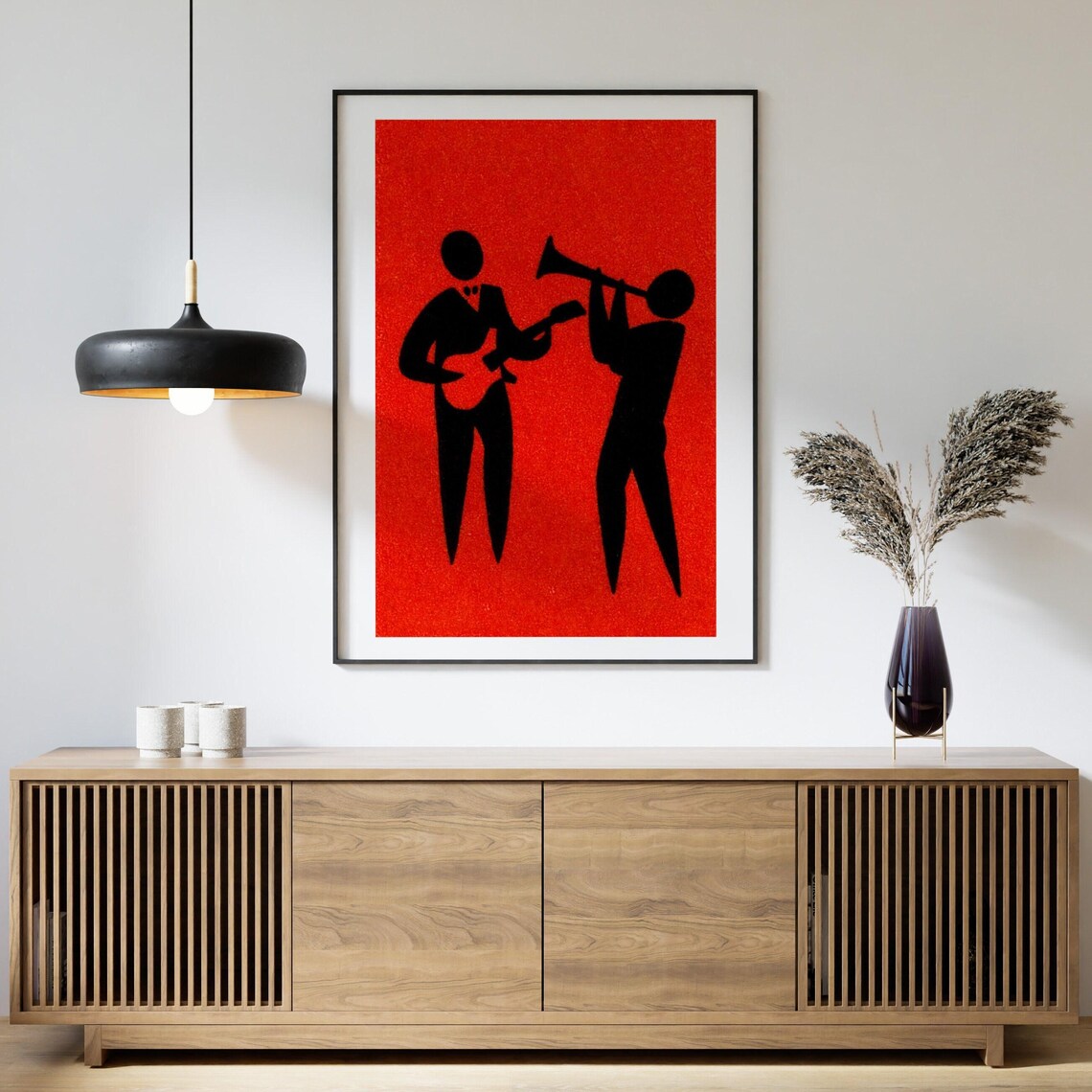 Jazz Musicians Red Silhouette Guitar Trumpet Vintage Music Art Poster - Image 4
