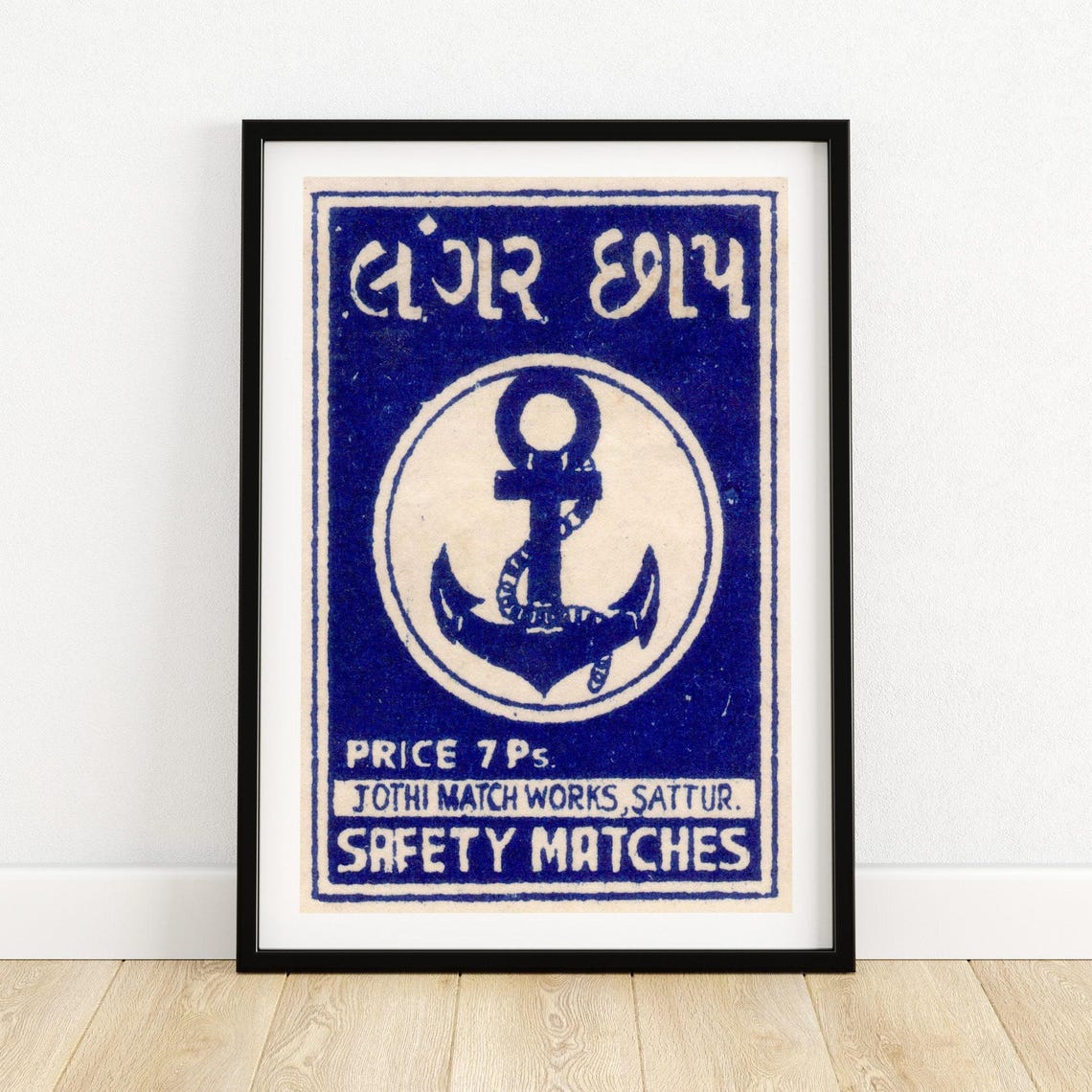 Jothi Match Works Anchor Label Indian Blue Vintage Safety Match Poster