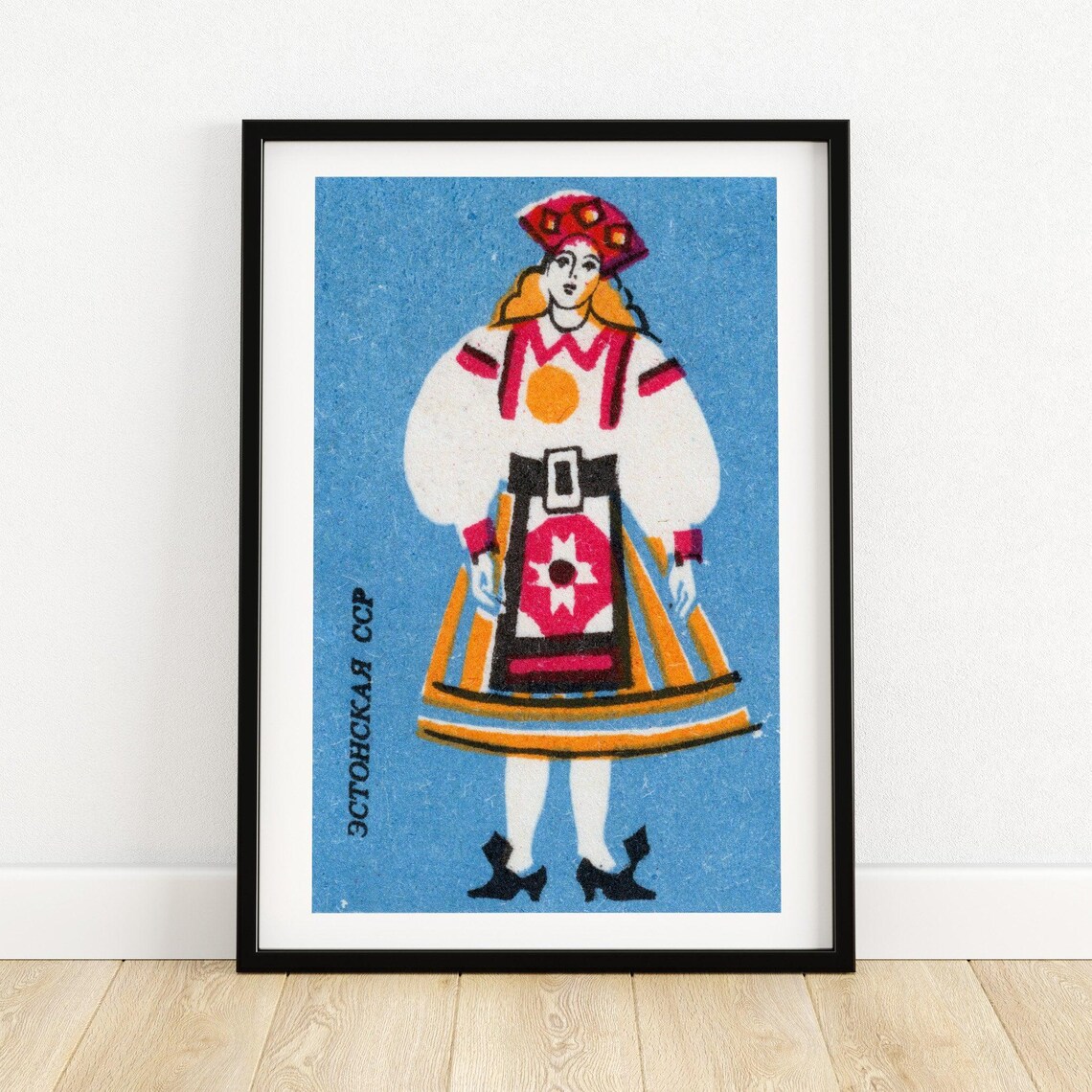 Estonian Folk Costume Woman Soviet Vintage Matchbox Art Poster