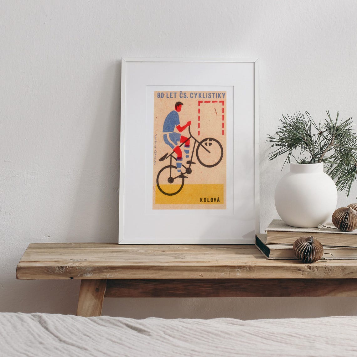 80 Years Czech Cycling Minimalist Cyclist Vintage Matchbox Art Poster - Image 3