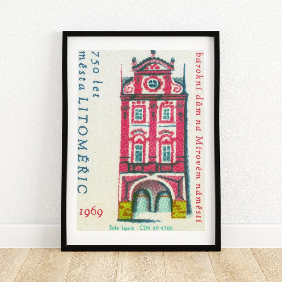 Litomerice 750 Years 1969 Baroque House Czech Vintage Label Print