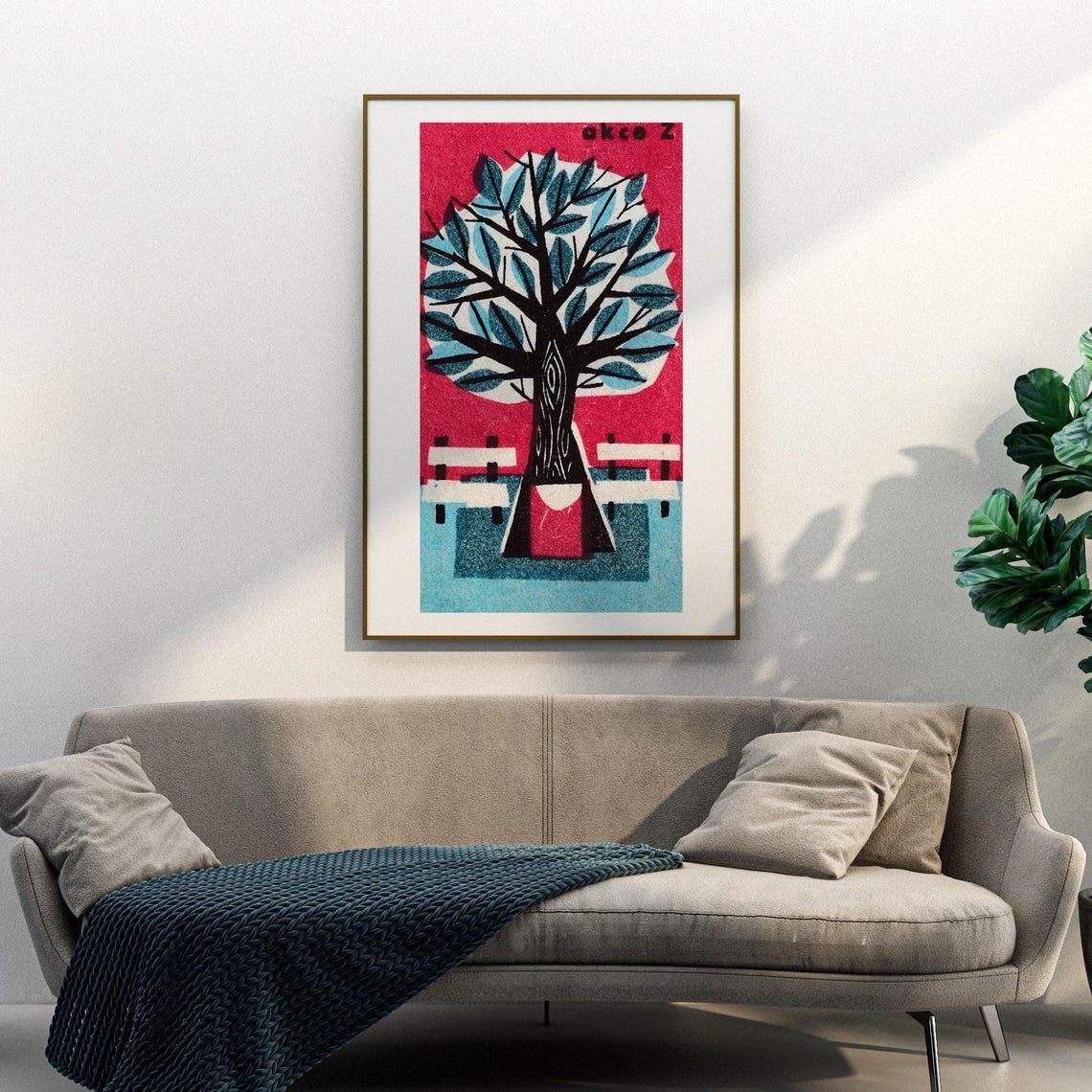 Tree With Park Benches Vintage Czech Matchbox Label Art Poster - Image 3