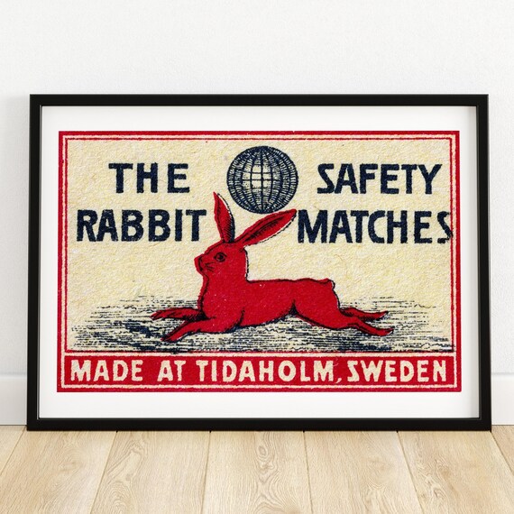 The Rabbit Safety Matches Vintage Swedish Matchbox Label Poster