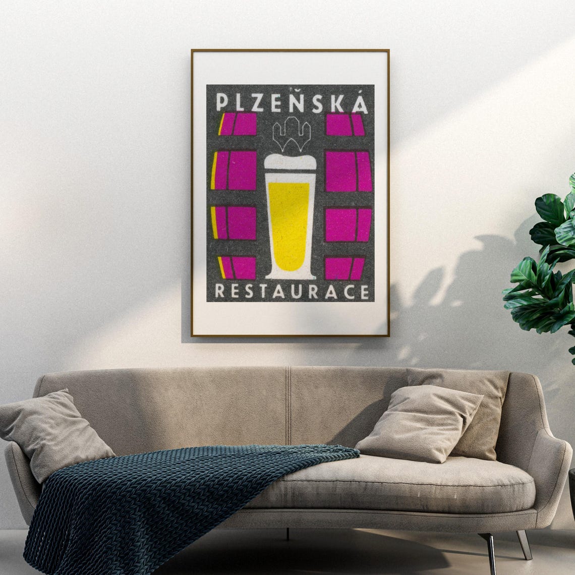 Plzenska Restaurant Beer Pint Barrel Magenta Matchbox Poster - Image 3