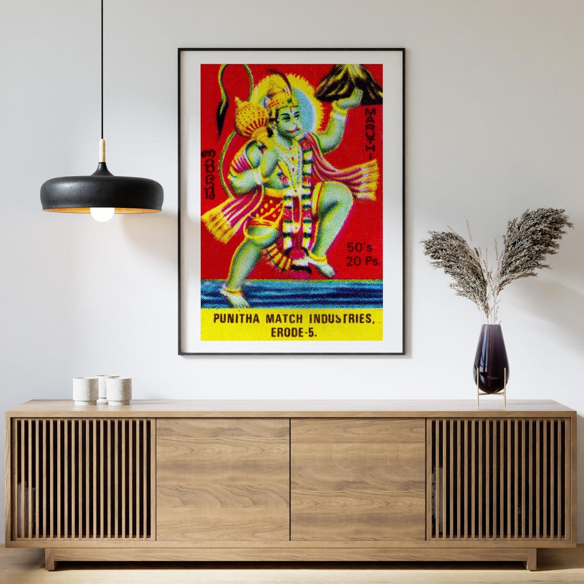 Maruthi Hanuman Indian Matchbox Label Deity Red Vintage Art Poster - Image 4