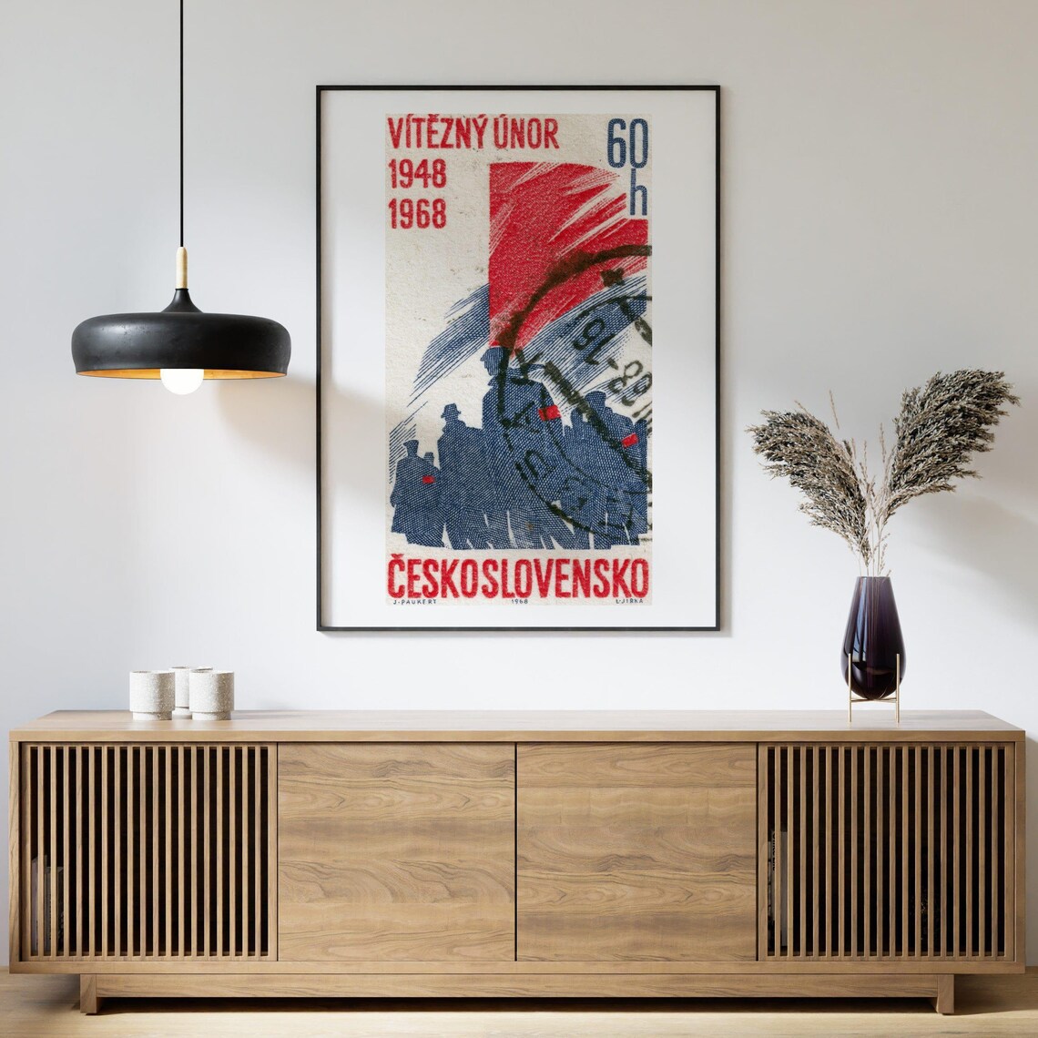 Czechoslovakia Vitezny Unor 1948 1968 Vintage History Stamp Art Poster - Image 4