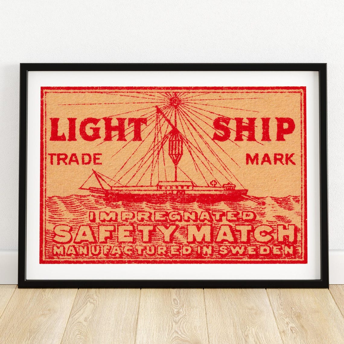 Light Ship Beacon Vessel Vintage Swedish Matchbox Label Art Poster