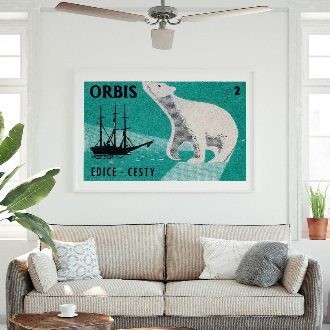 Orbis Edice Cesty Polar Bear Tall Ship Teal Vintage Matchbox Poster - Image 3