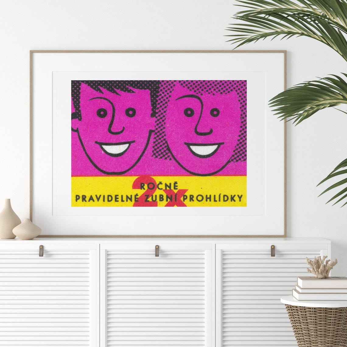 Twice Yearly Dental Checkups Smiling Faces Matchbox Label Poster - Image 2
