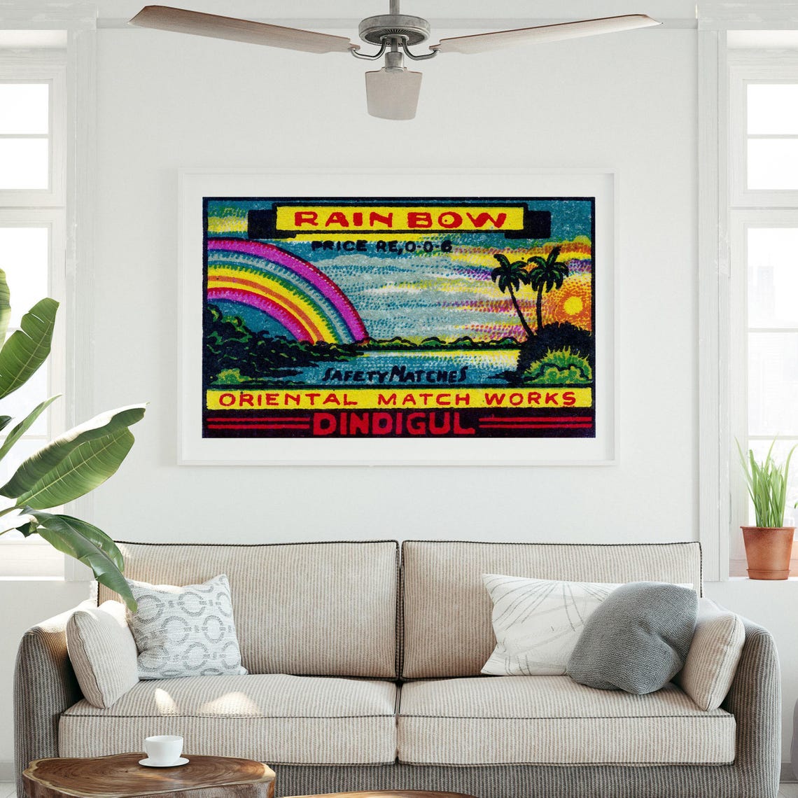 Rainbow Tropical Sunset Palm Shore Vintage India Match Label Poster - Image 3